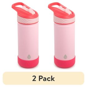 (2 pack) Stainless Steel Ranger Straw Kids Water Bottle 18oz, Pink