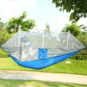 2 Persons Hammock 600LBS Max Load With Mosquito Net Outdoor Hiking Camping Hommock Portable Nylon Swing Hanging Bed (Option: Grey)