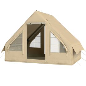 Inflatable Camping Tent With Hand Pump, 4 Season Blow Up Tent, Waterproof And Windproof With Mesh Windows And Doors (Option: Beige)
